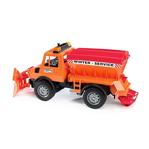 MB Unimog strooiwagen met ploeg - Bruder 2572