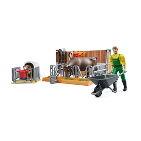 Koeien- en kalverenstal met boer - Bruder 62611