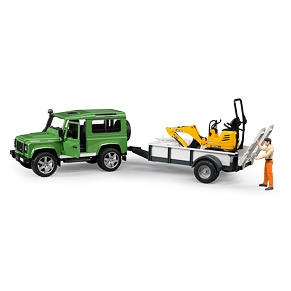 Land Rover Defender met aanhanger + mini-graafmachine JCB - Bruder 2593