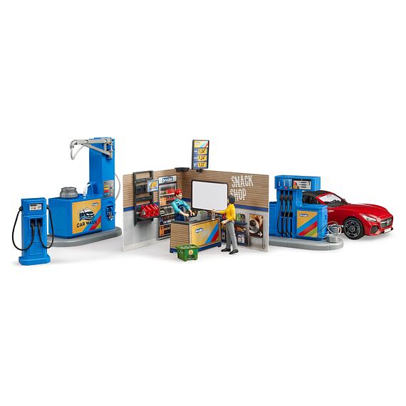 Tankstation met wasstraat en auto - Bruder 62111