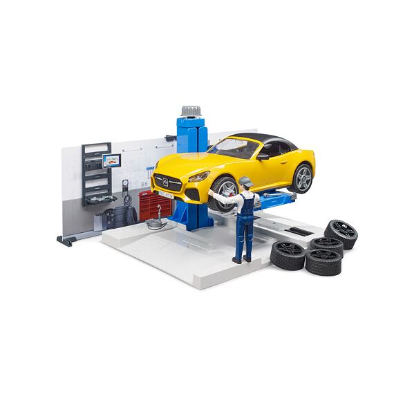 Garage, roadster en monteur - Bruder 62110