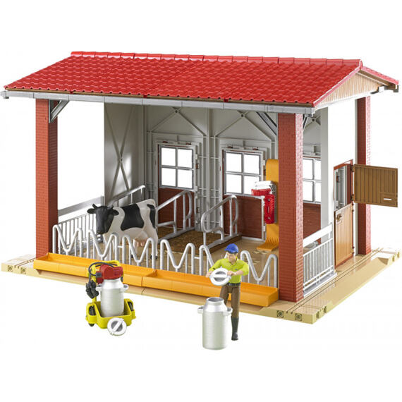 Stal voor vee + koe, figuur, melkaccessoires - Bruder 62621
