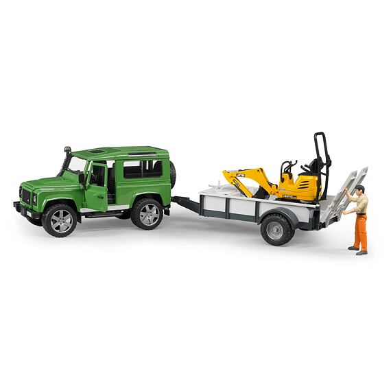 Land Rover Defender met aanhanger + mini-graafmachine JCB - Bruder 2593