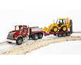 MACK Granite vrachtwagen met aanhanger en JCB 4CX trekker - bruder 2813