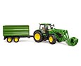 John Deere 7R 350 trekker met voorlader en aanhanger - Bruder 3155